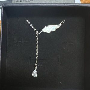 Platinum Angel Wing Drop Necklace